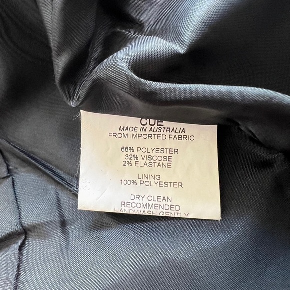 CUE BLACK BLAZER SINGLE BREAST BLAZER BACK SLIT  MADE IN AUSTRALIA WOMEN SIZE 8 - Picture 11 of 15